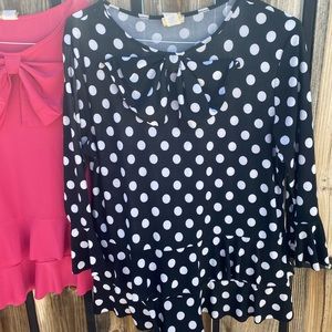 Zadie B’s black & white polka dot bow front top.